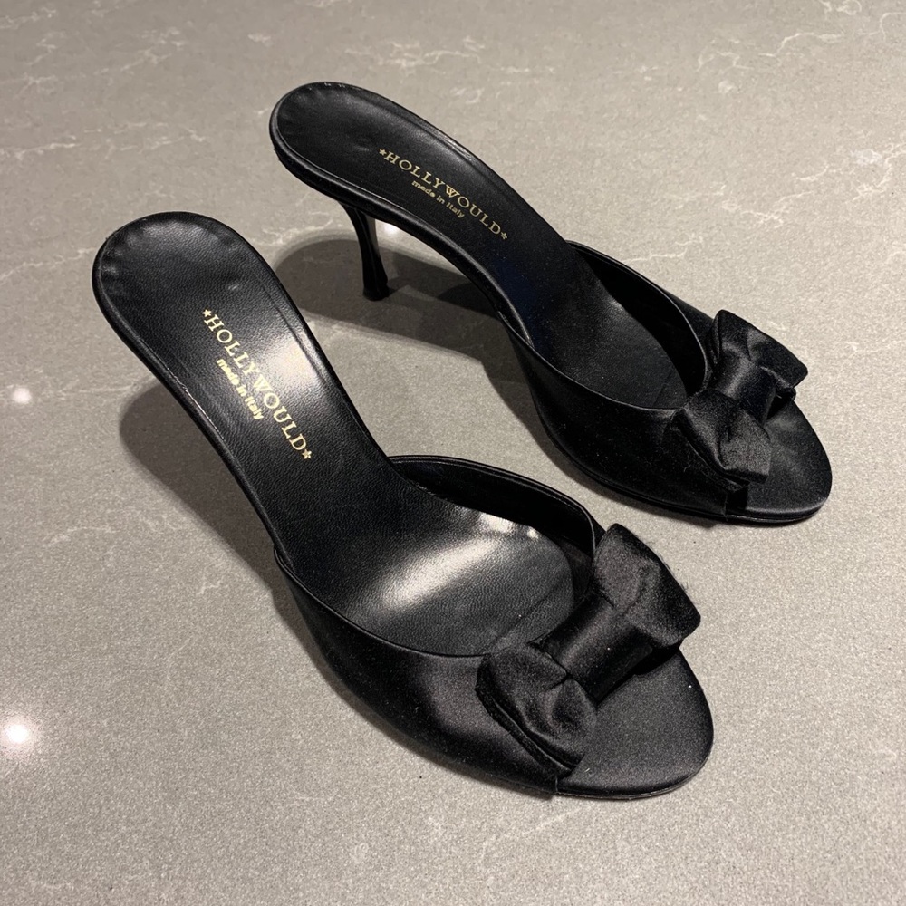 Hollywould Black Satin  Heels - Sz 38.5 (US 8.5)